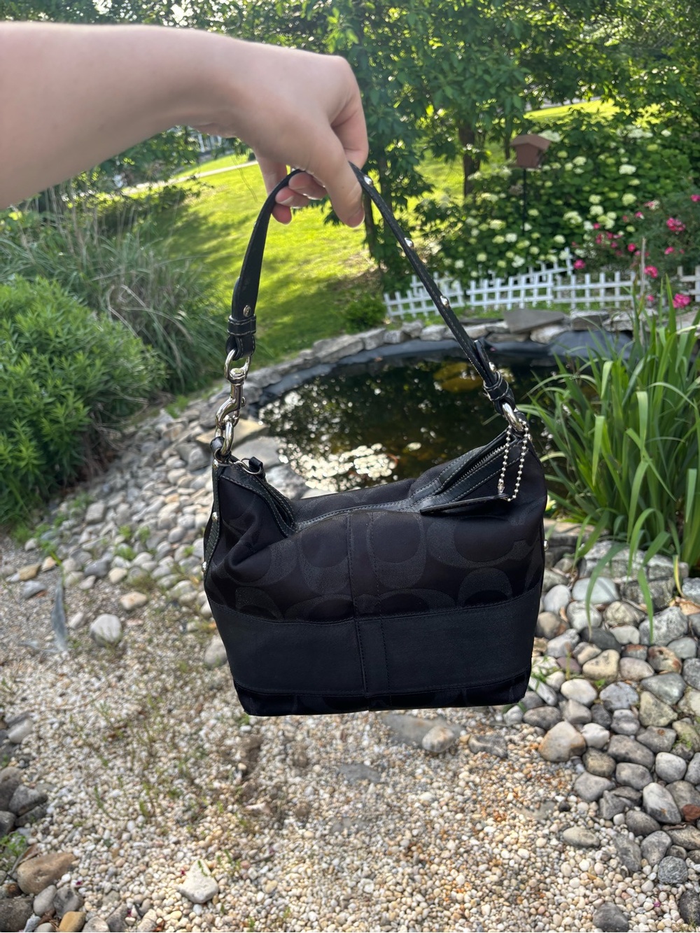 Coach Black Signature Canvas Shoulder Bag with Top Handle
